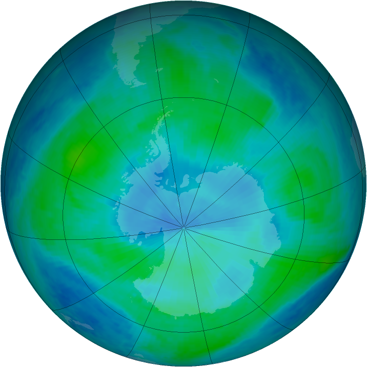 Antarctic ozone map for 15 February 1999